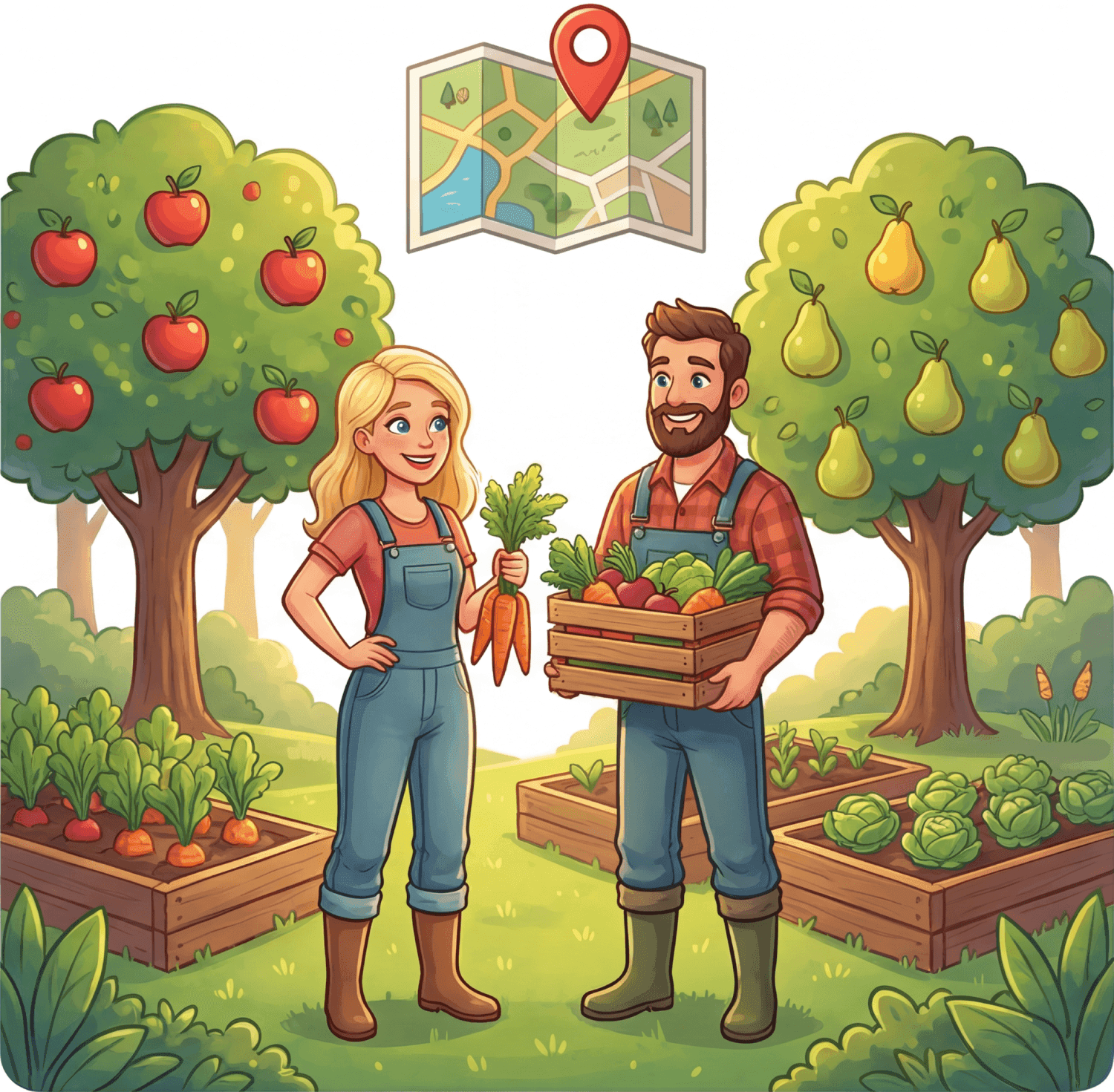 Nachbarn teilen frisches Obst und Gemüse aus ihren Gärten